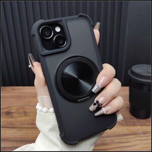 Heavy-Duty Matte Black Case with CD Pattern Magnetic Ring